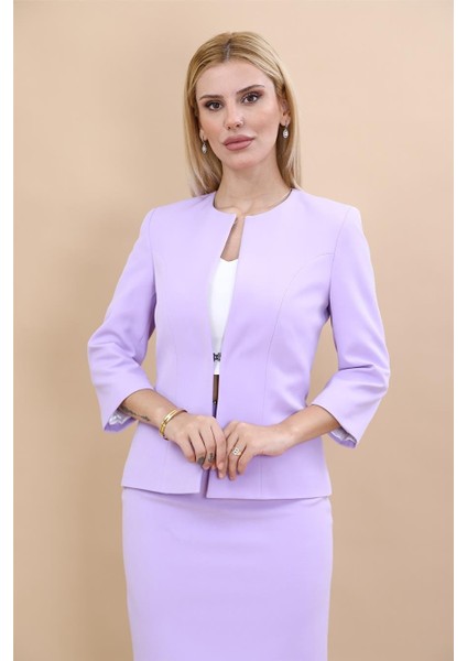 Sıfır Yaka Düz Kısa Ceket-Menekşe indirimleri