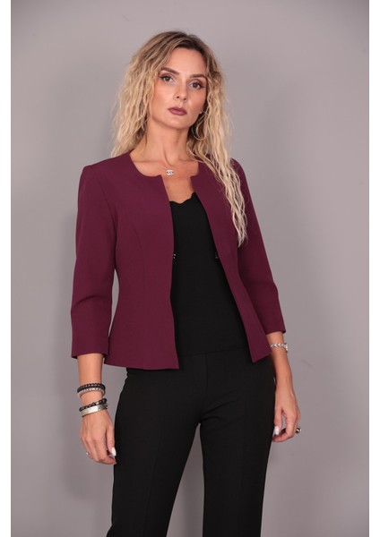 Sıfır Yaka Düz Kısa Ceket-Mürdüm fiyatları