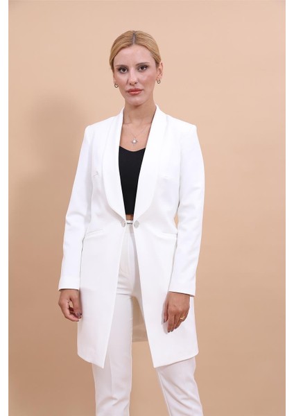 Şal Yaka Cepli Uzun Ceket-Beyaz fırsatları