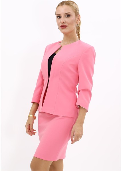 Sıfır Yaka Düz Kısa Ceket-Pembe fiyatları
