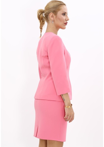 Sıfır Yaka Düz Kısa Ceket-Pembe modelleri