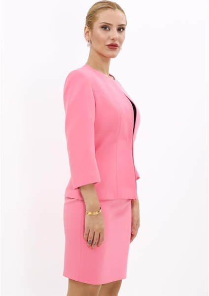 Sıfır Yaka Düz Kısa Ceket-Pembe fırsatları