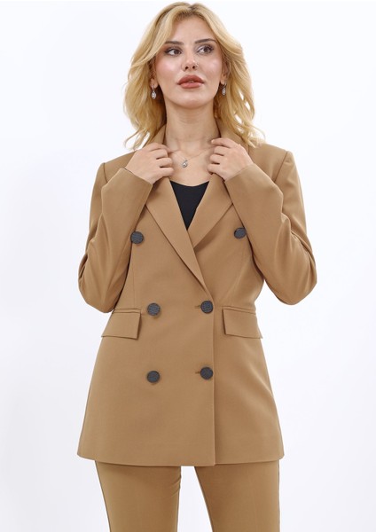 Erkek Yaka Kuruvaze Blazer Ceket-Camel indirimleri