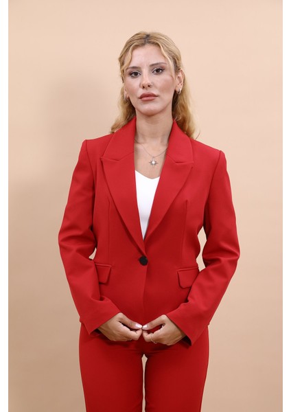 Erkek Yaka Tek Düğmeli Klasik Ceket-Kırmızı fiyatları