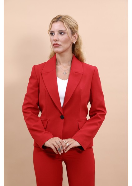 Erkek Yaka Tek Düğmeli Klasik Ceket-Kırmızı fırsatları