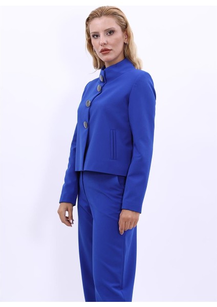 Oval Dik Yaka Kısa Ceket-Saks fiyatları