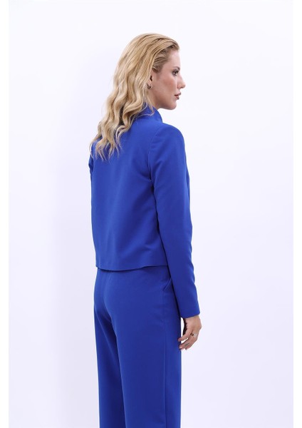 Oval Dik Yaka Kısa Ceket-Saks fırsatları