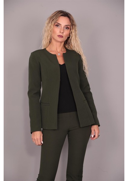 Oval Yaka Yandan Kuplu Klasik Ceket-Haki indirimleri