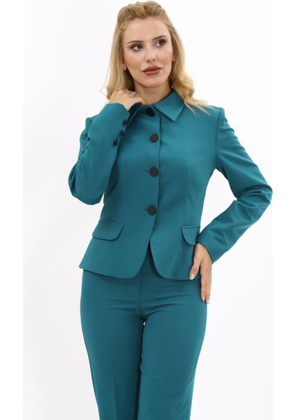 Gömlek Yaka Klasik Ceket-Petrol