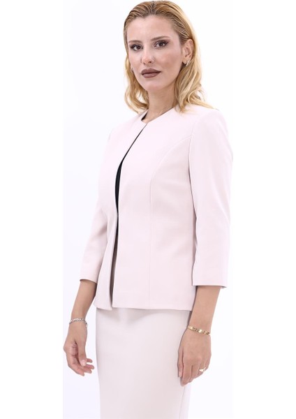 Sıfır Yaka Düz Kısa Ceket-Bej modelleri