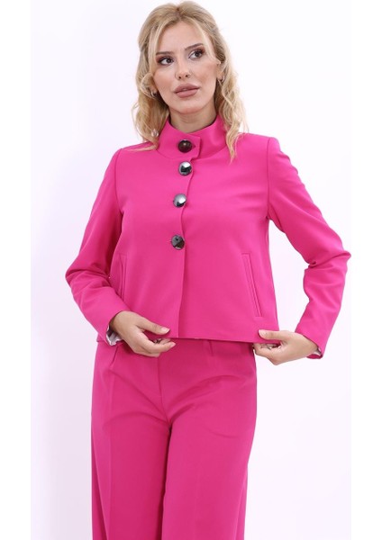 Oval Dik Yaka Kısa Ceket-Fuşya fiyatları