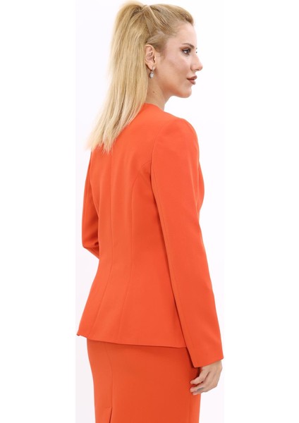 Oval Yaka Yandan Kuplu Klasik Ceket-Turuncu fiyatları
