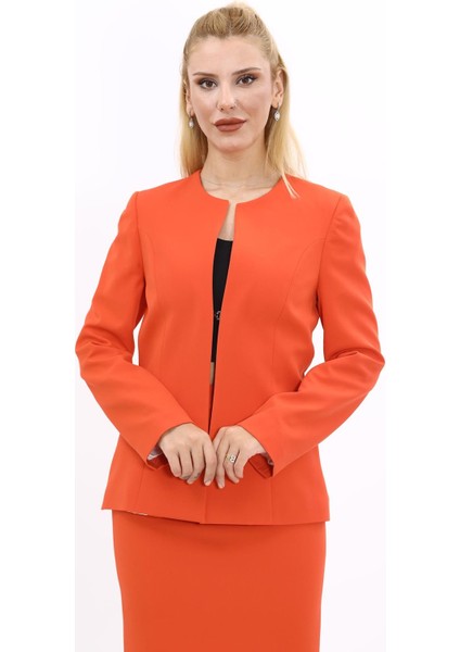 Oval Yaka Yandan Kuplu Klasik Ceket-Turuncu fırsatları