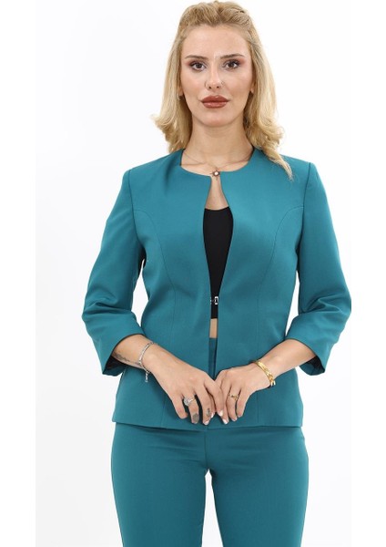 Sıfır Yaka Düz Kısa Ceket-Petrol indirimleri