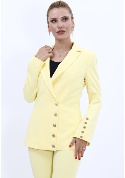 Erkek Yaka Düğme Detaylı Ceket-Sarı