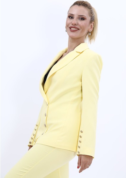 Erkek Yaka Düğme Detaylı Ceket-Sarı fiyatları