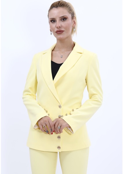 Erkek Yaka Düğme Detaylı Ceket-Sarı indirimleri