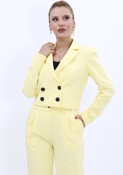 Erkek Yaka Kuruvaze Kısa Ceket-Sarı