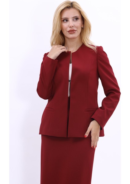 Oval Yaka Yandan Kuplu Klasik Ceket-Bordo