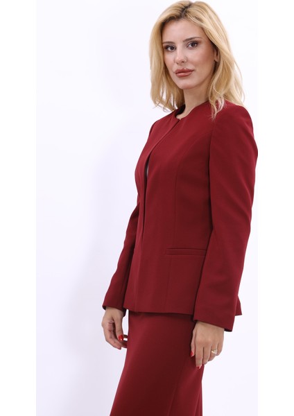 Oval Yaka Yandan Kuplu Klasik Ceket-Bordo fiyatları