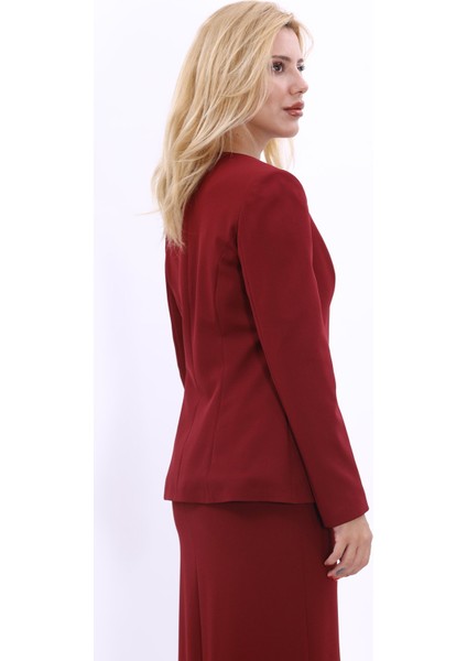 Oval Yaka Yandan Kuplu Klasik Ceket-Bordo modelleri