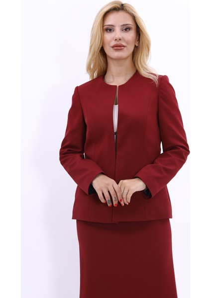 Oval Yaka Yandan Kuplu Klasik Ceket-Bordo indirimleri