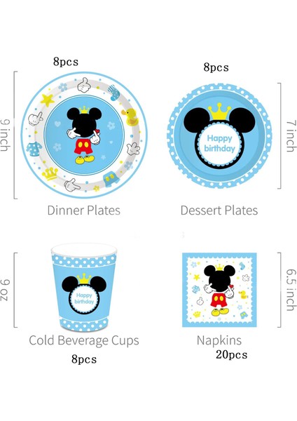 BALON-13PCS3 Disney Mickey Mouse Tek Kullanımlık Sofra Parti Süslemeleri Bardak Peçeteler Tabaklar Payet Dekor Bebek Duş Doğum Günü Partisi Malzemeleri (Yurt Dışından)