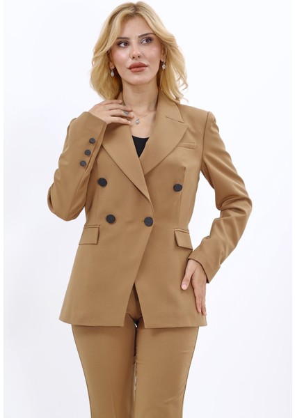 Erkek Yaka Çapraz Ceket-Camel