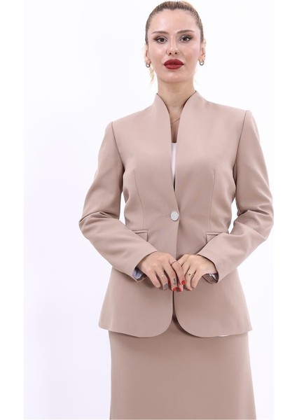 Kendinden Dik Yakalı Ceket-Taş