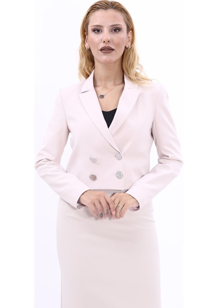 Erkek Yaka Kuruvaze Kısa Ceket-Bej