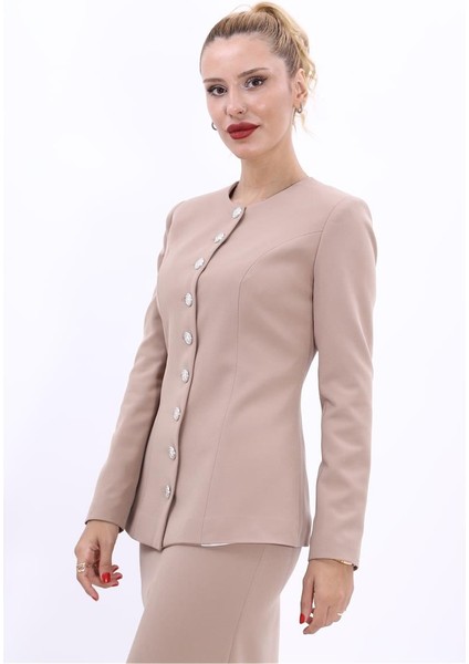 Sıfır Yaka Boydan Düğmeli Ceket-Taş fiyatları