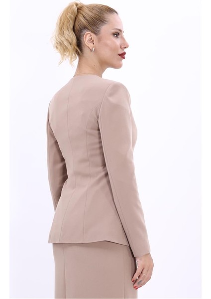 Sıfır Yaka Boydan Düğmeli Ceket-Taş modelleri