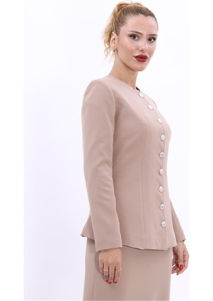 Sıfır Yaka Boydan Düğmeli Ceket-Taş fırsatları