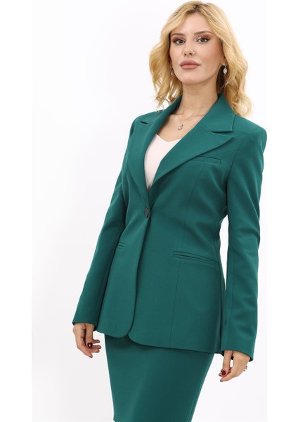 Erkek Yaka Tek Düğmeli Klasik Ceket-Zümrüt