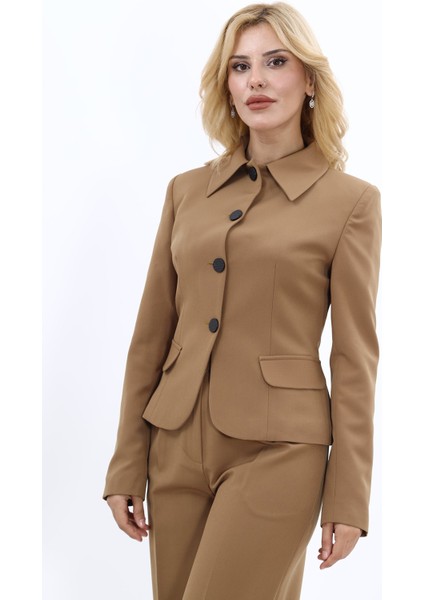 Gömlek Yaka Klasik Ceket-Camel