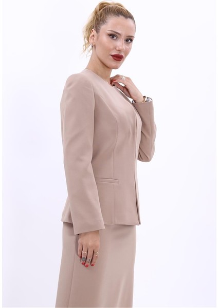 Oval Yaka Yandan Kuplu Klasik Ceket-Taş fırsatları