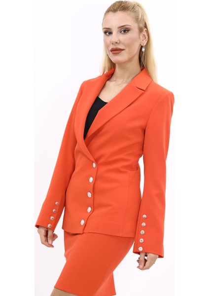 Erkek Yaka Düğme Detaylı Ceket-Turuncu