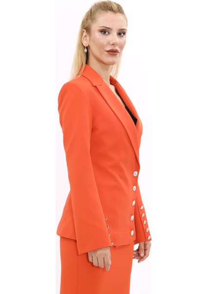 Erkek Yaka Düğme Detaylı Ceket-Turuncu modelleri