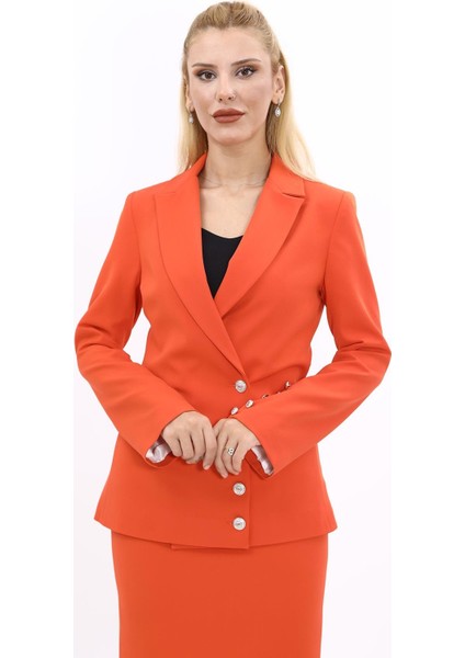 Erkek Yaka Düğme Detaylı Ceket-Turuncu fırsatları