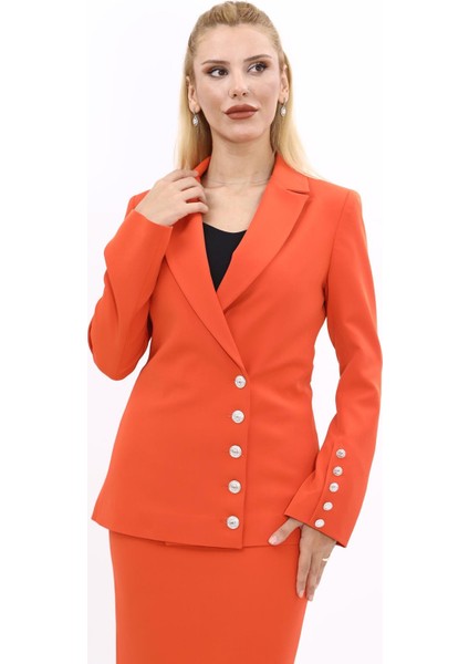 Erkek Yaka Düğme Detaylı Ceket-Turuncu indirimleri