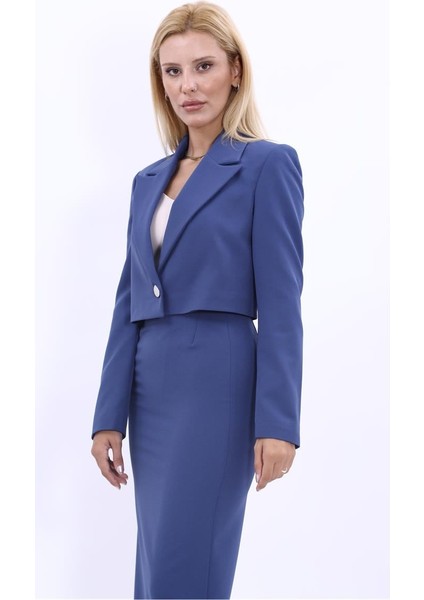 Erkek Yaka Tek Düğmeli Kısa Ceket-Indigo fırsatları