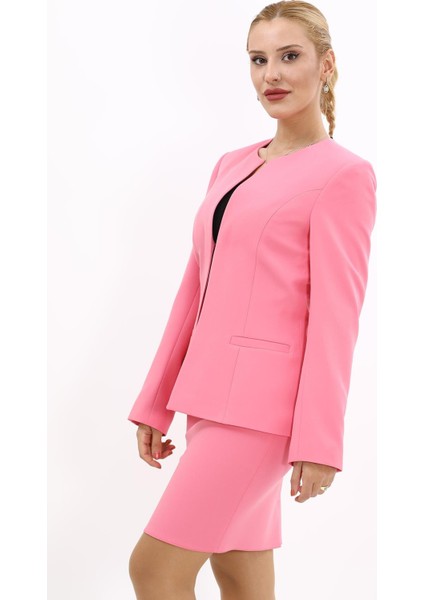 Oval Yaka Yandan Kuplu Klasik Ceket-Pembe fiyatları