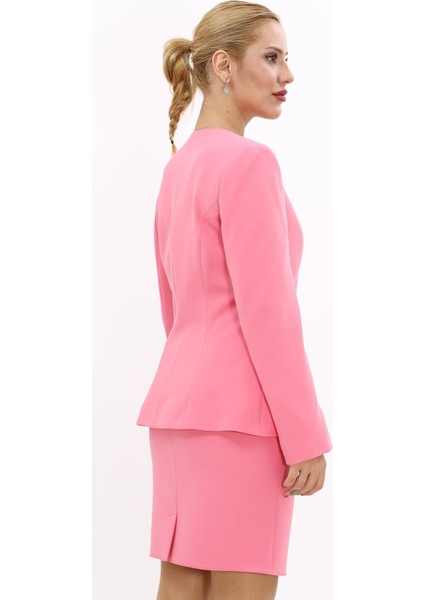 Oval Yaka Yandan Kuplu Klasik Ceket-Pembe modelleri