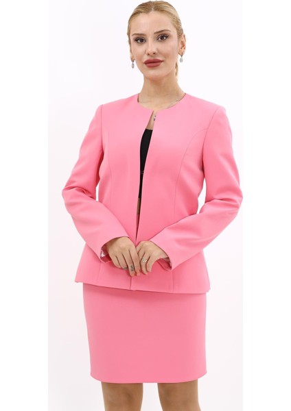 Oval Yaka Yandan Kuplu Klasik Ceket-Pembe indirimleri