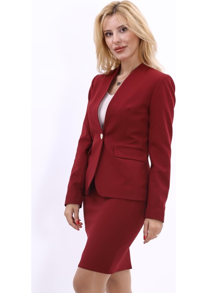 Tek Düğmeli Klasik Ceket-Bordo