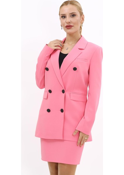 Erkek Yaka Kuruvaze Blazer Ceket-Pembe