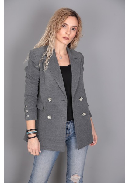 Kaşe Oversıze Blazer Ceket-Antrasit