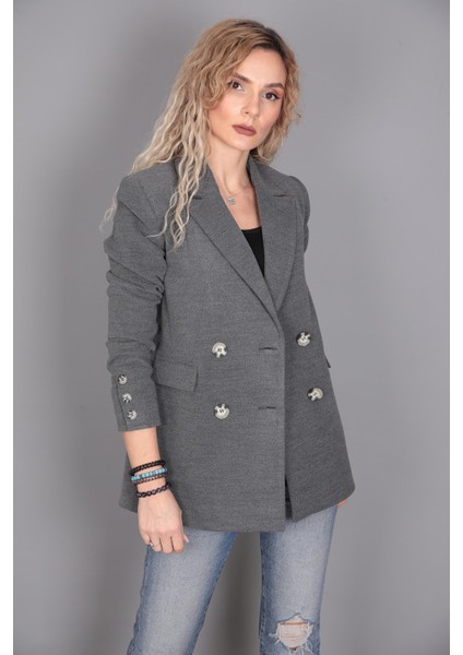 Kaşe Oversıze Blazer Ceket-Antrasit modelleri