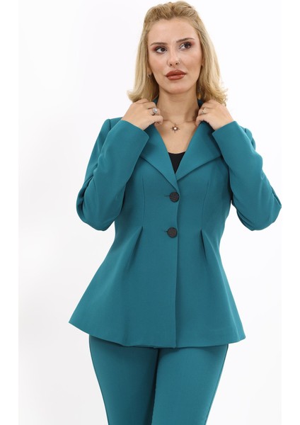 Erkek Yaka Önleri Pileli Ceket-Petrol