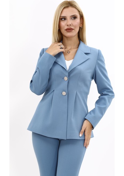 Erkek Yaka Önleri Pileli Ceket-Deniz